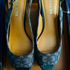 Coach Ferry Wedge Sig Jacquard Monogram Black/Smoke/Black Cork 9.5M